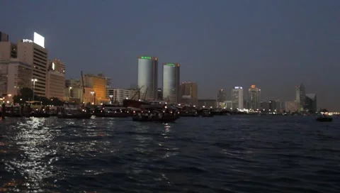Dubai Creek In The Evening Stock Footage 1716122