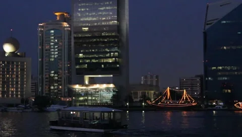 Dubai Creek In The Evening Stock Footage 3779378