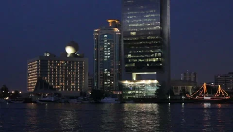 Dubai Creek In The Evening Stock Footage 3779421
