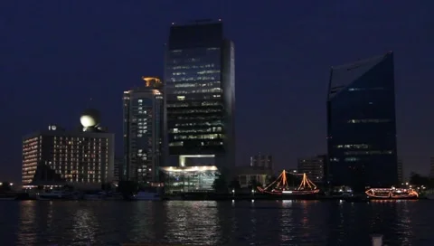 Dubai Creek In The Evening Stock Footage 3967051