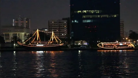 Dubai Creek In The Evening Stock Footage 3980149
