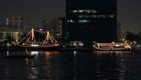 Dubai Creek In The Evening Stock Footage 3980239
