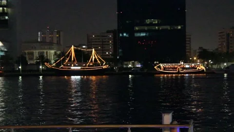 Dubai Creek In The Evening Stock Footage 3980304