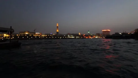 Dubai Creek By Night Stock Footage 1101451