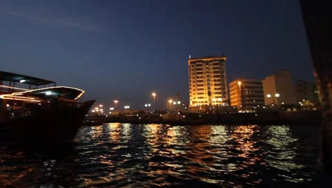 Dubai Creek By Night Stock Footage 1101522