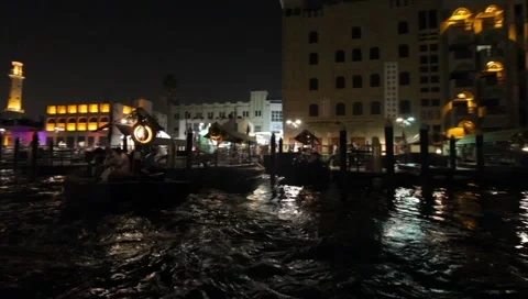 Dubai Creek By Night Stock Footage 1101726
