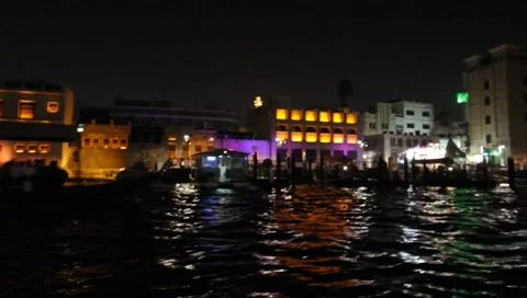 Dubai Creek By Night Stock Footage 1101755