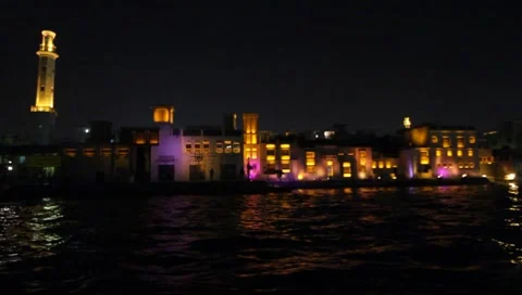 Dubai Creek By Night Stock Footage 1101786