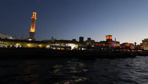 Dubai Creek By Night Stock Footage 1180537