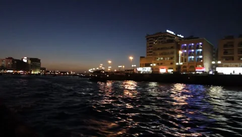 Dubai Creek By Night Stock Footage 1180741