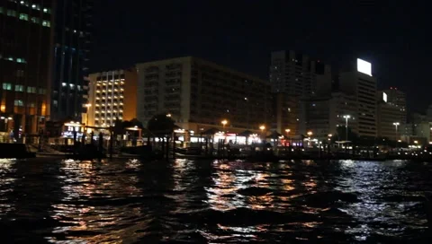 Dubai Creek By Night Stock Footage 1180864