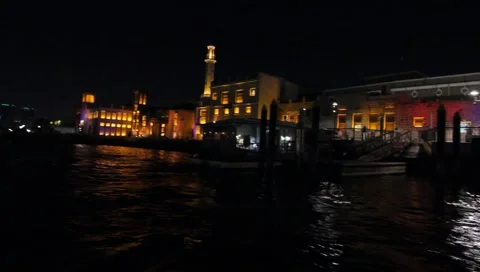 Dubai Creek By Night Stock Footage 1181335