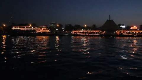 Dubai Creek By Night Stock Footage 1727591