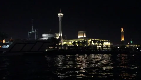Dubai Creek By Night Stock Footage 1806132