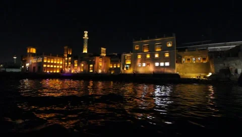 Dubai Creek By Night Stock Footage 1806403