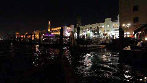 Dubai Creek By Night Stock Footage 1807440