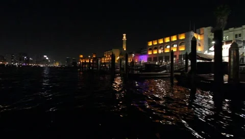 Dubai Creek By Night Stock Footage 1807462