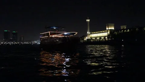 Dubai Creek By Night Stock Footage 1807568