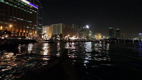 Dubai Creek By Night Stock Footage 1807714