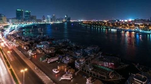 Dubai Creek, Nightfall Stock Footage 81152589