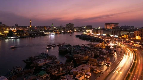 Dubai Creek Sunset Stock Footage 81152475