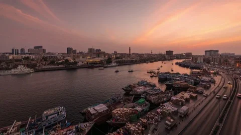 Dubai Creek, Sunset Stock Footage 81152727