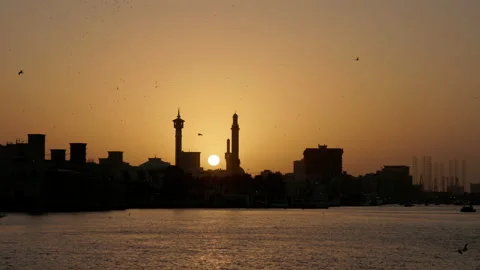 Dubai Creek at sunset Stock Footage 220083008