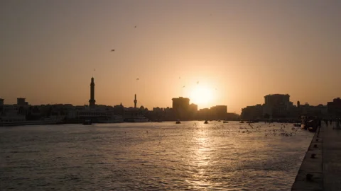 Dubai Creek at sunset Stock Footage 220109867