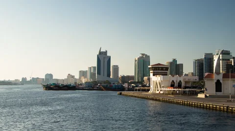 Dubai Day to Night Waterfront Motion Timelapse Stock Footage 65935883
