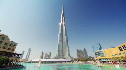 Dubai day world highest building fountain panorama 4k time lapse uae Stock Footage 54124272