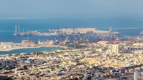 Dubai Docks time-lapse UAE. zoom out Stock Footage 124023284