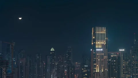 Dubai Downtown Moonset Video stock 149966372