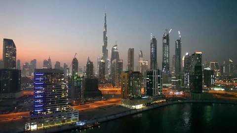 Dubai downtown at night Stockbeeldmateriaal 70458983