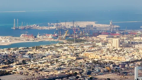Dubai Dry Docks Shipyard cityscape timelapse Stock Footage 124241947
