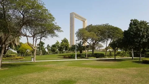 Dubai Frame, best new attraction, the biggest golden picture frame Stock Footage 86567641