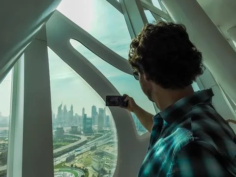 The Dubai Frame. Observation deck. Modern architecture and view of the city. Stock Photos