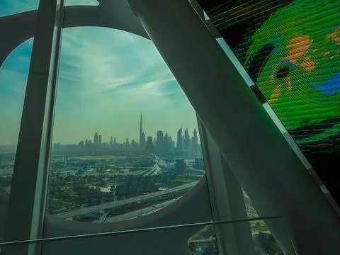 The Dubai Frame. Observation deck. Modern architecture and view of the city. Stock Photos