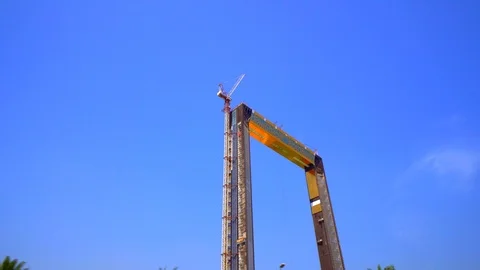 Dubai Frame under construction above Zabeel Park Stock Footage 104091063