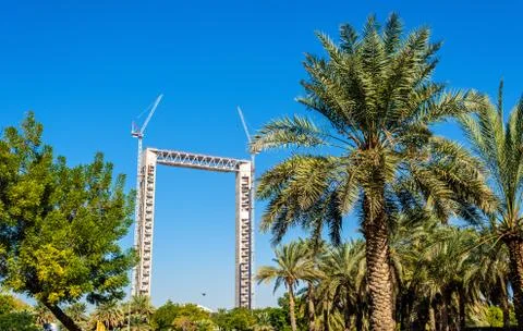 Dubai Frame under construction seen from Zabeel Park Stock Photos