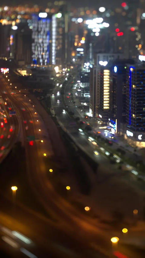 Dubai highway traffic at night, vertical tilt shift timelapse Stock Footage 340478462