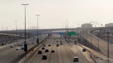 Dubai Highway traffic time-lapse UAE. zoom out Stock Footage 124030447