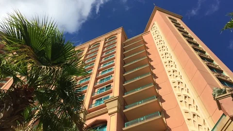 Dubai Hotel with Palm Trees Perspective Stock Footage 102715585