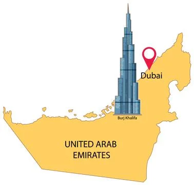 Dubai Landmark on UAE Map Vector Illustration Stock Illustration