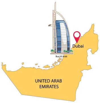 Dubai Landmark on UAE Map Vector Illustration Stock Illustration