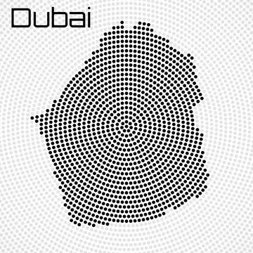 Dubai map of radial dots, halftone concept. Vector illustration Stock Illustration