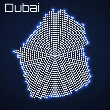 Dubai map of radial dots, halftone concept. Vector illustration Stock Illustration