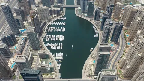 Dubai Marina 2020 - View of the main harbour Stock Footage