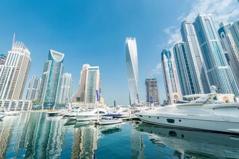 Dubai Marina district developing city Stock Photos