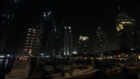 Dubai Marina By Night Stock Footage 1099323