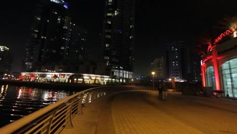 Dubai Marina By Night Stock Footage 1099365